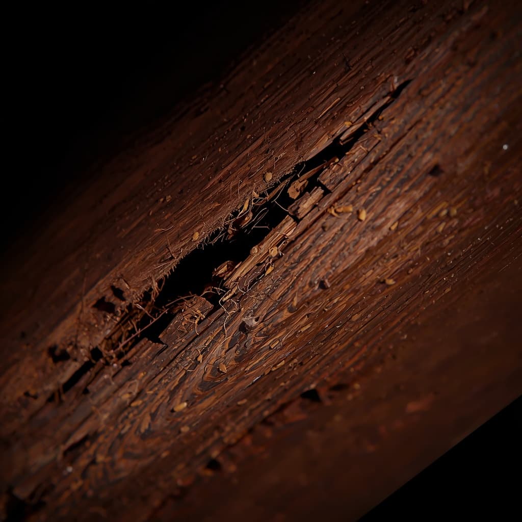 termite damage and termites inside wooden building timber